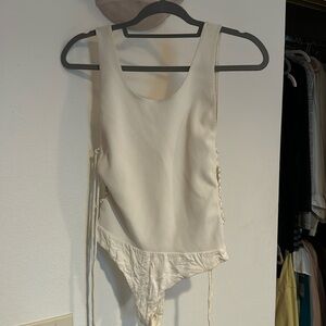 Lovers + Friends White Side Lace Up Bodysuit